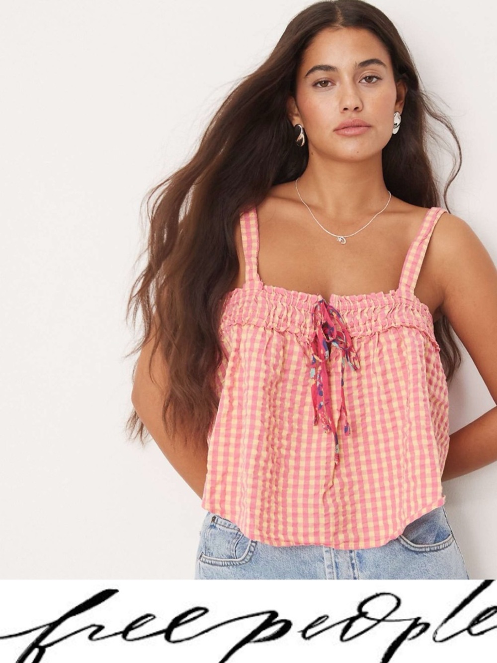 Free People Picnic Party Gingham Seersucker Top❤️ NWOT Size L